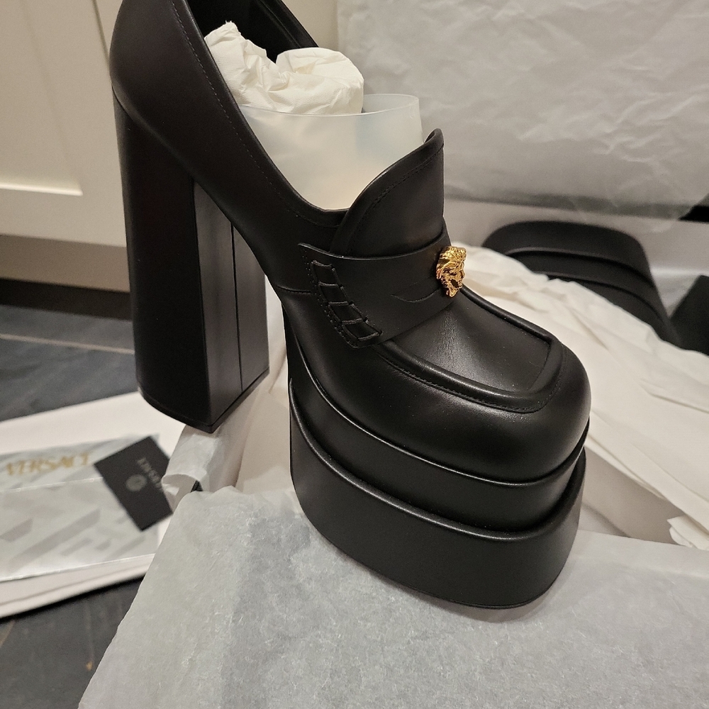 Versace Black Loafers with Gold Medusa Detail - Picture 2 of 4